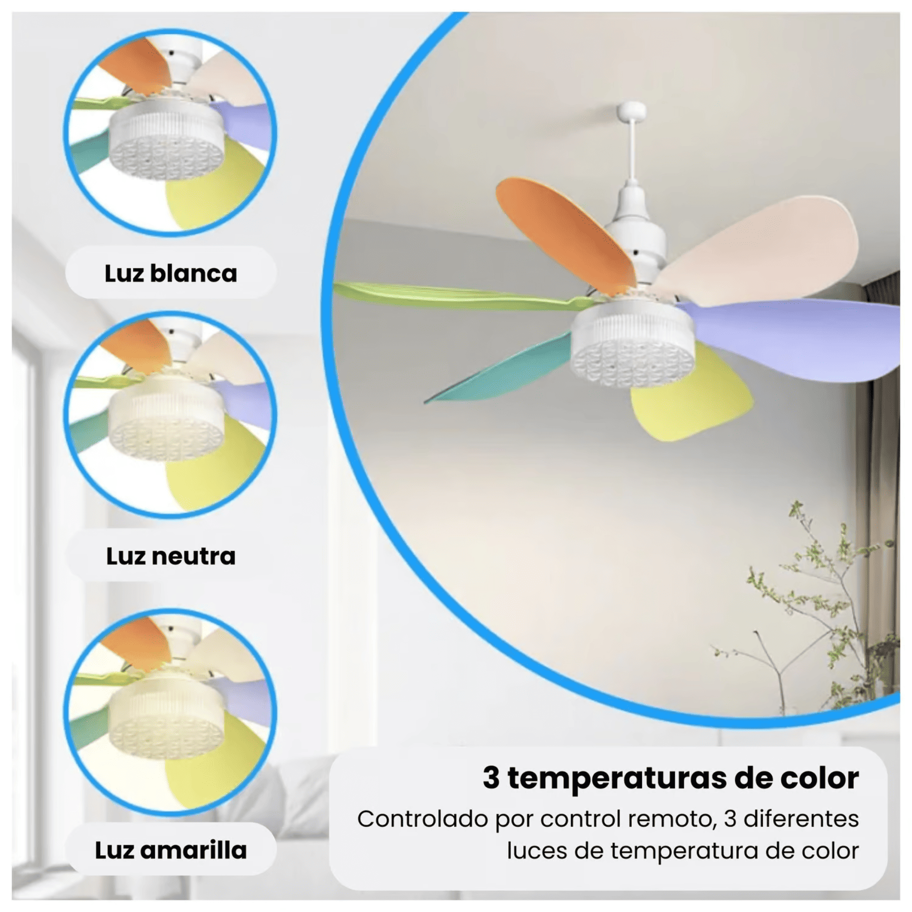 Ventilador De Techo De 6 Aspas Tipo Flor Con Luz Led