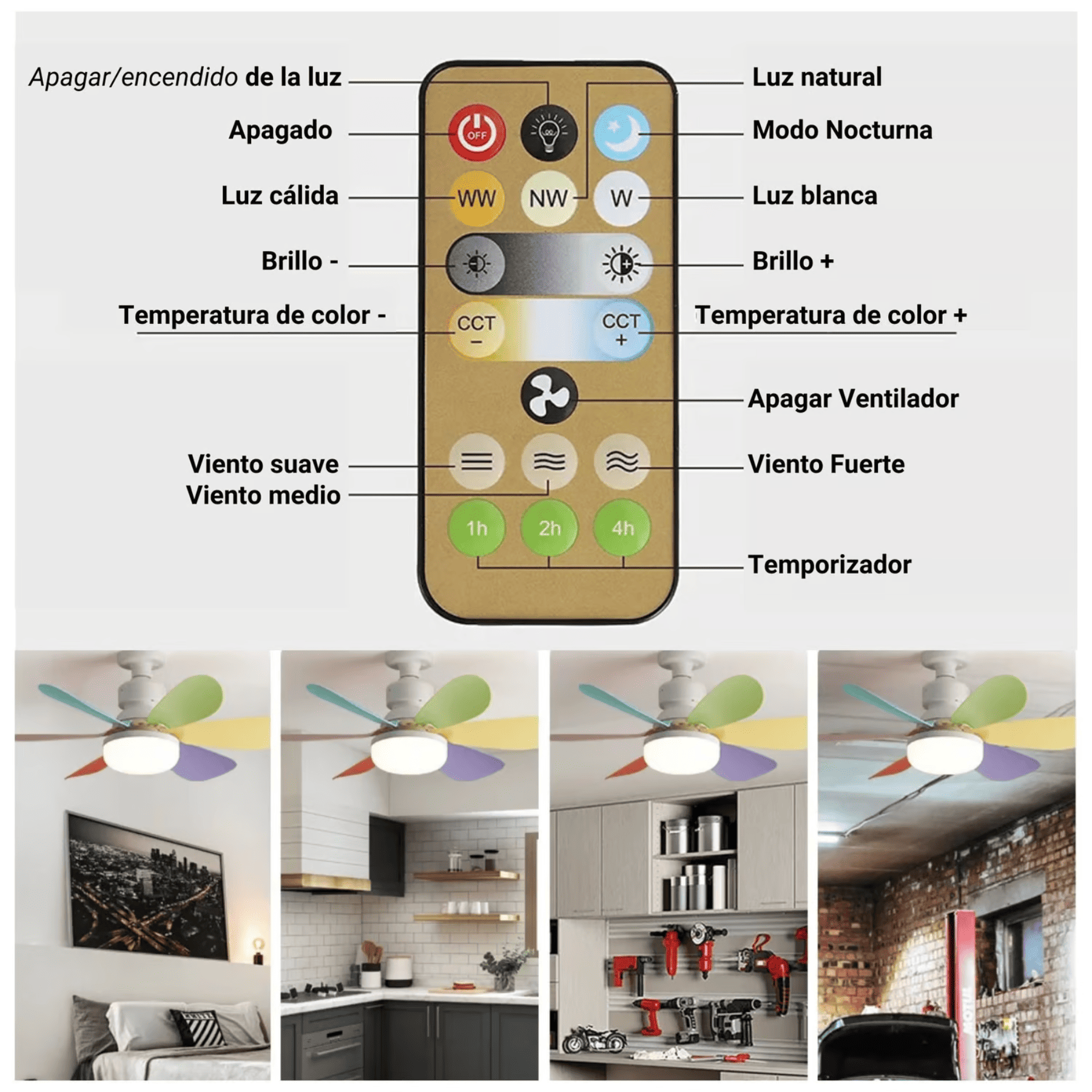 Ventilador De Techo De 6 Aspas Tipo Flor Con Luz Led